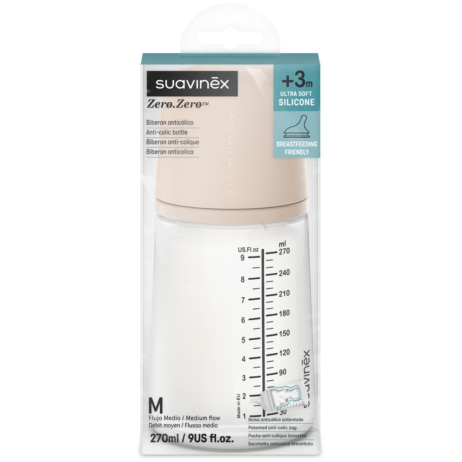 Biberon anti-colique Zerø.Zerø - Débit Moyen - M Light (270 ml) (Suavinex) - Image 4