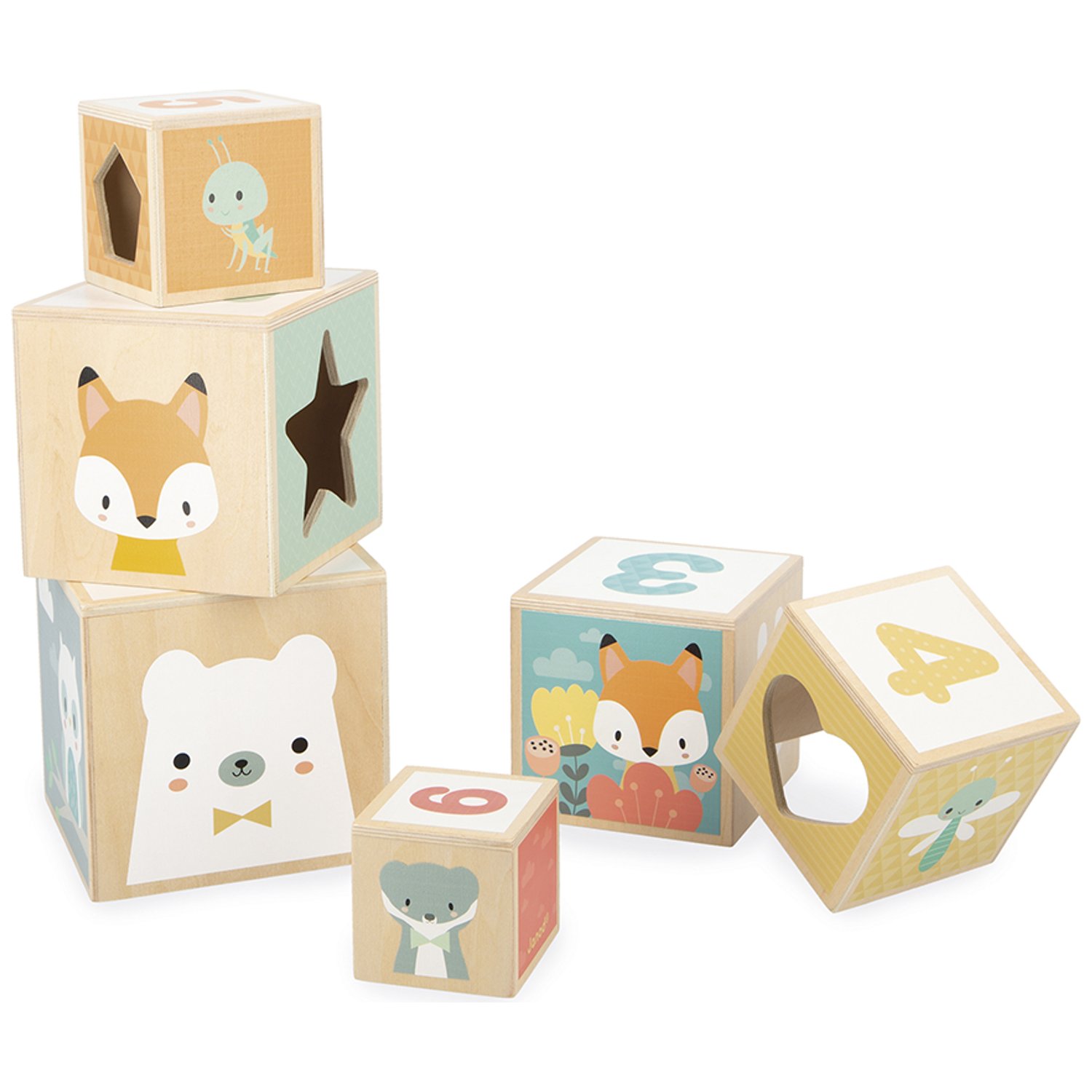 Janod - Cubes à empiler Pure (6 pièces)
