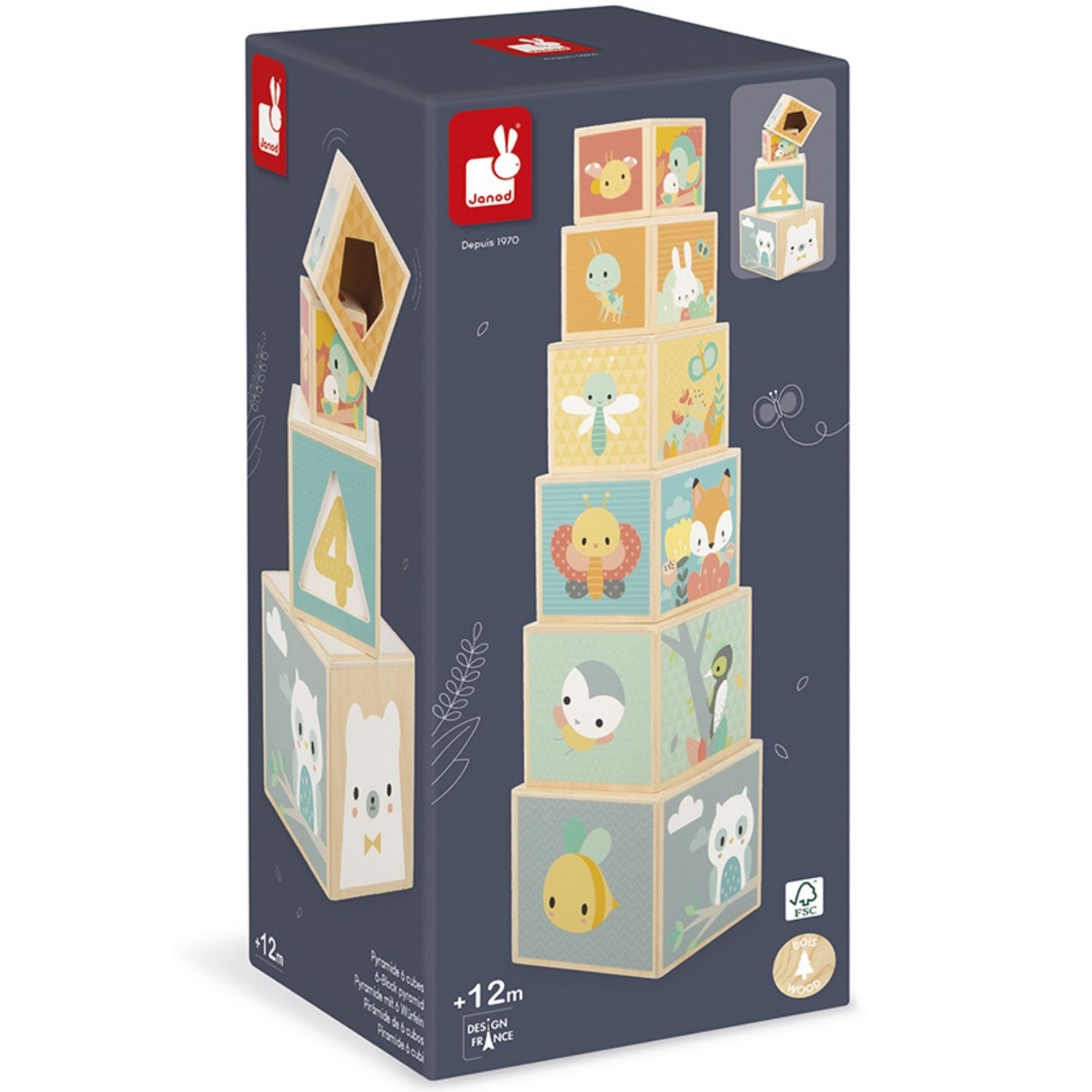 Cubes à empiler Pure (6 pièces) (Janod) - Image 3