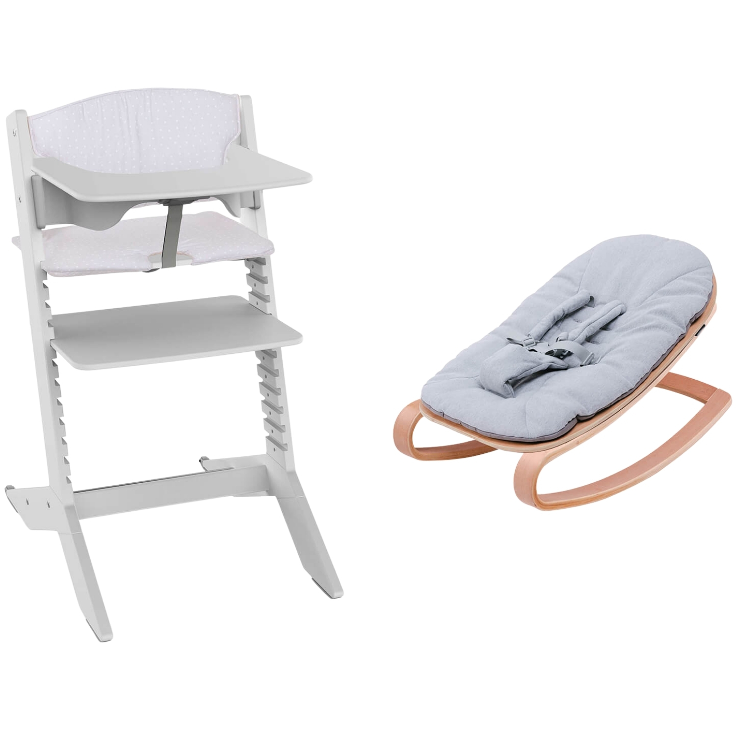 Chaise haute évolutive Nala Grise avec set nouveau-né, tablette et coussin