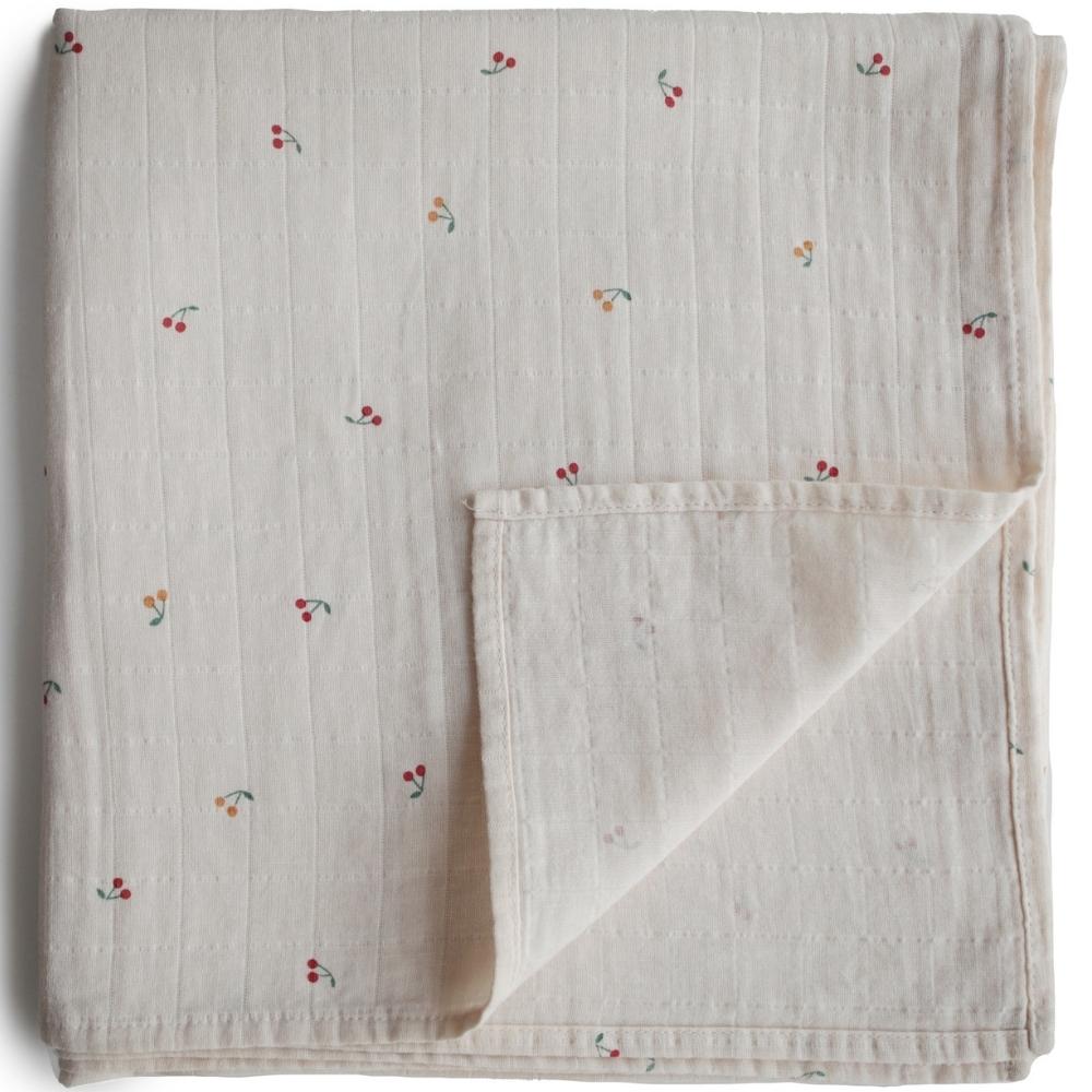 Maxi lange en coton bio Cherries (120 x 120 cm) (Mushie) - Image 1