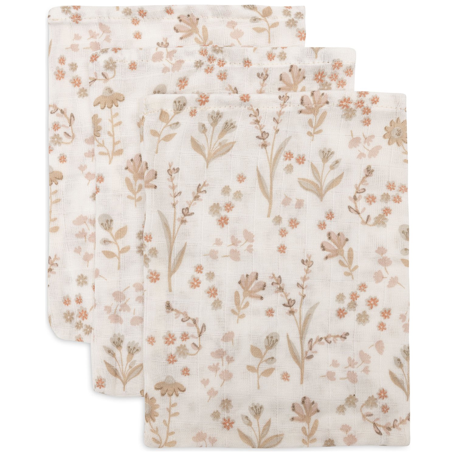 Jollein - Lot de 3 gants de toilette en gaze de coton Bloomy
