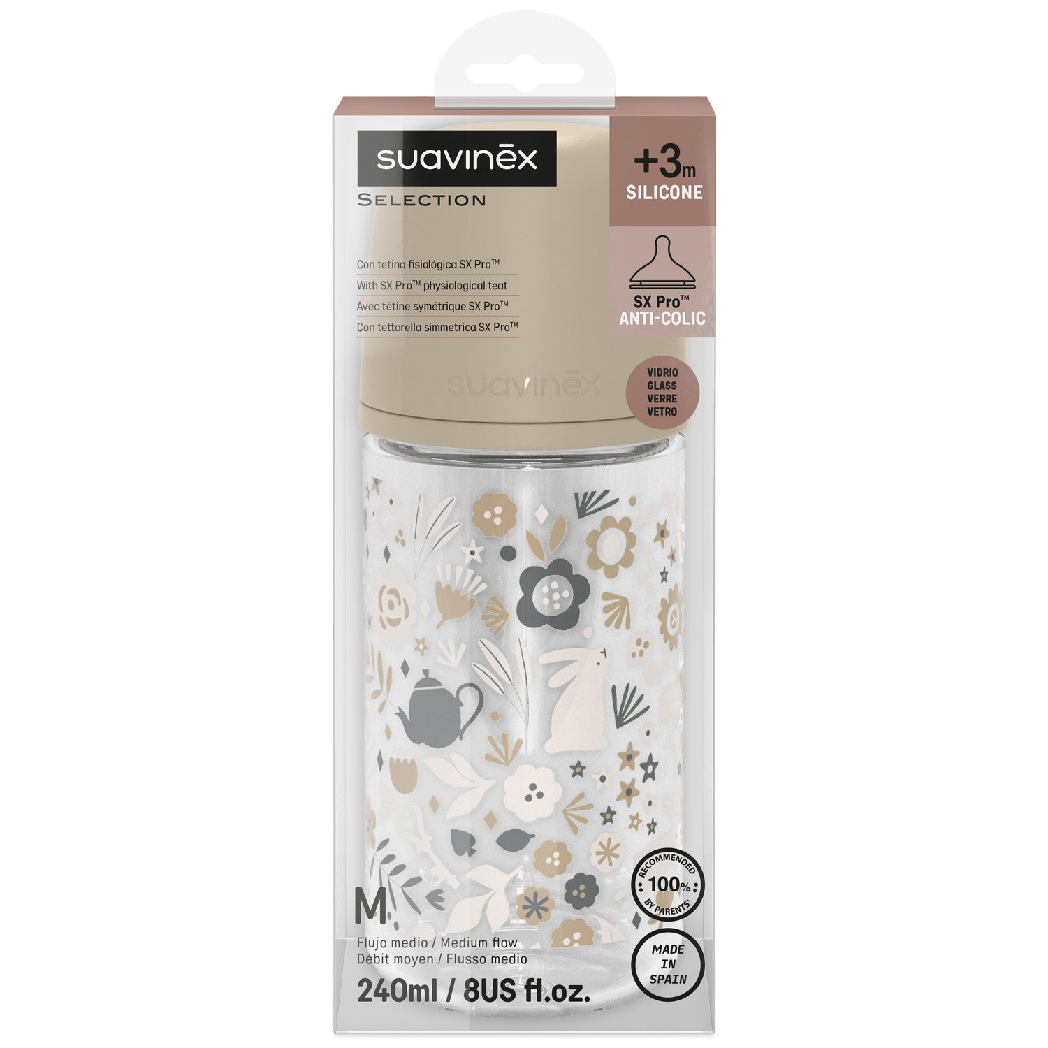 Biberon en verre tétine SXPro M Wonderland Beige (240Ml) (Suavinex) - Image 2