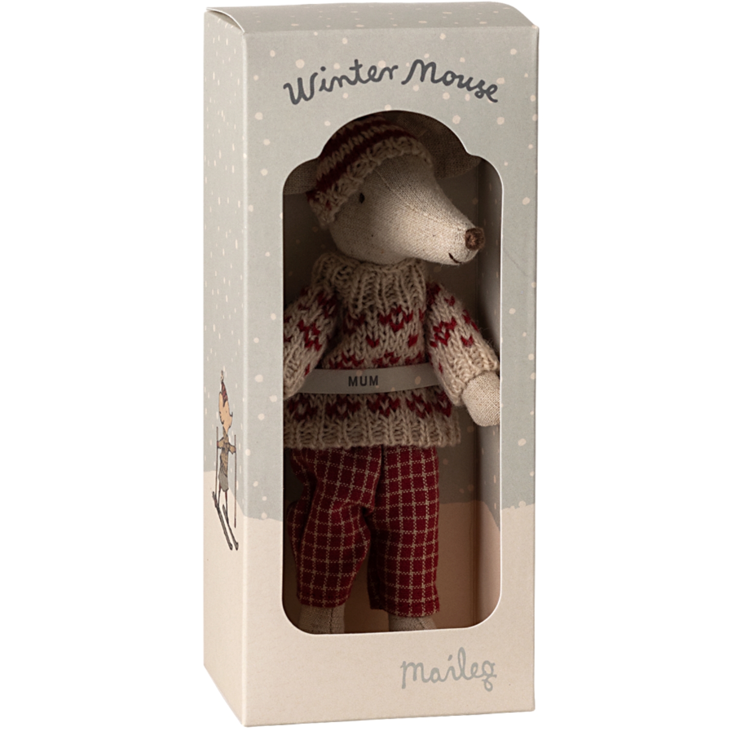 Maman Souris en hiver et sa paire de skis Rouge (Maileg) - Image 1
