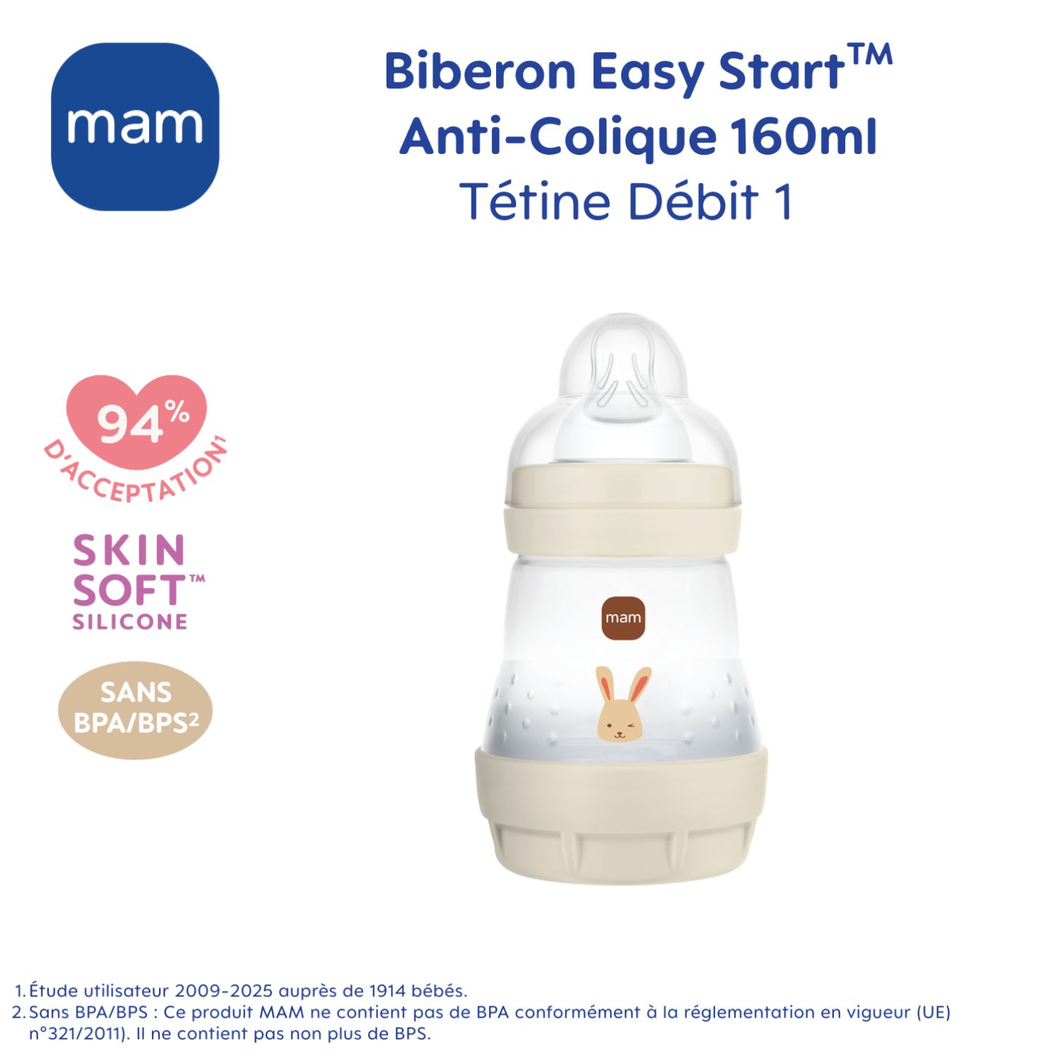 Biberon Easy Start anti-colique - 160ml - Sable - Tétine débit 1 (Mam) - Image 3