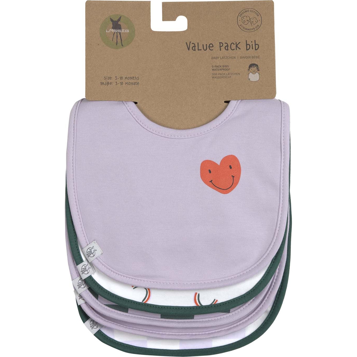 Lot de 5 bavoirs éponge Happy Rascals Coeur lavande (Lassig) - Image 8