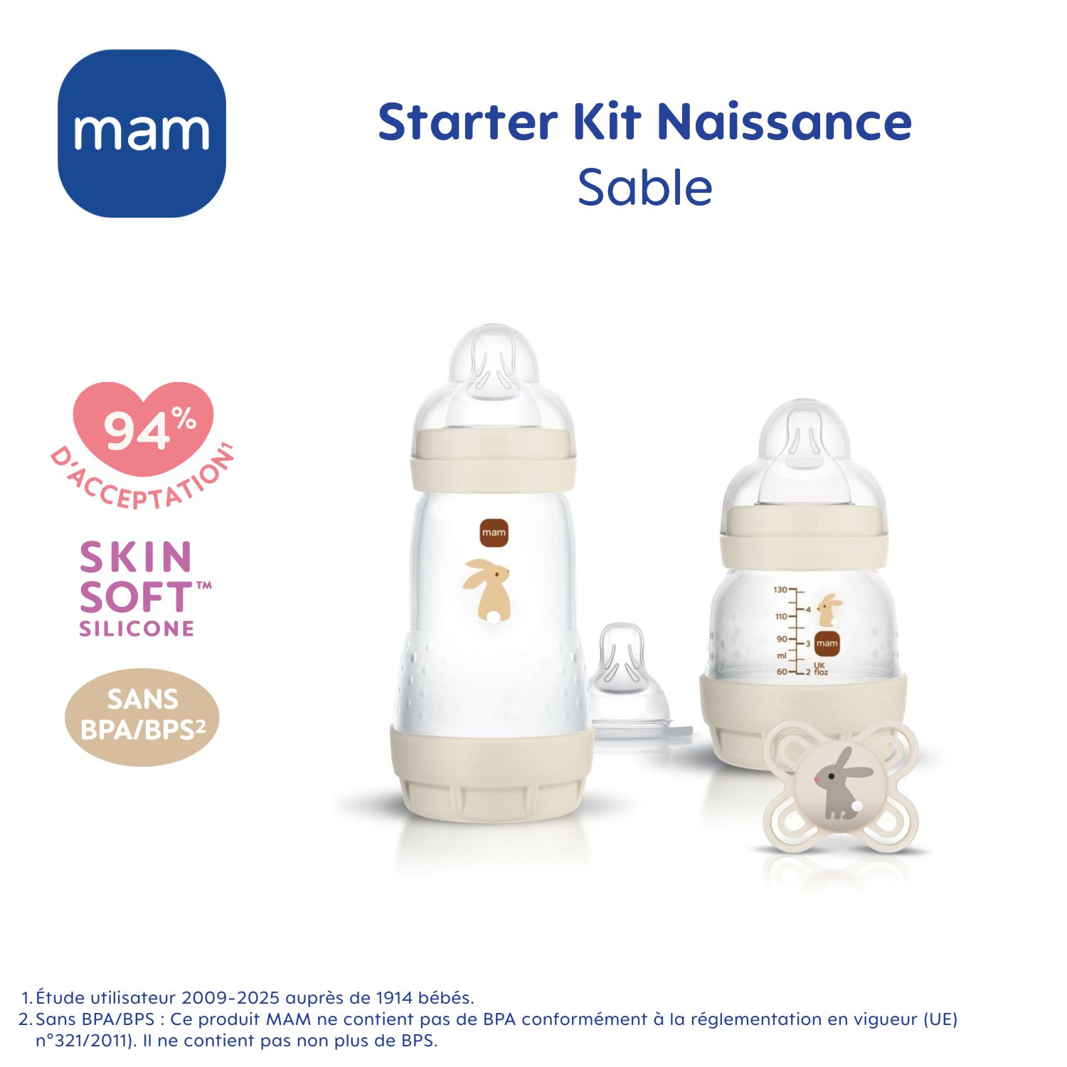 Coffret Naissance Sable (2 biberons+1 sucette+1 tétine débit 1) (Mam) - Image 6