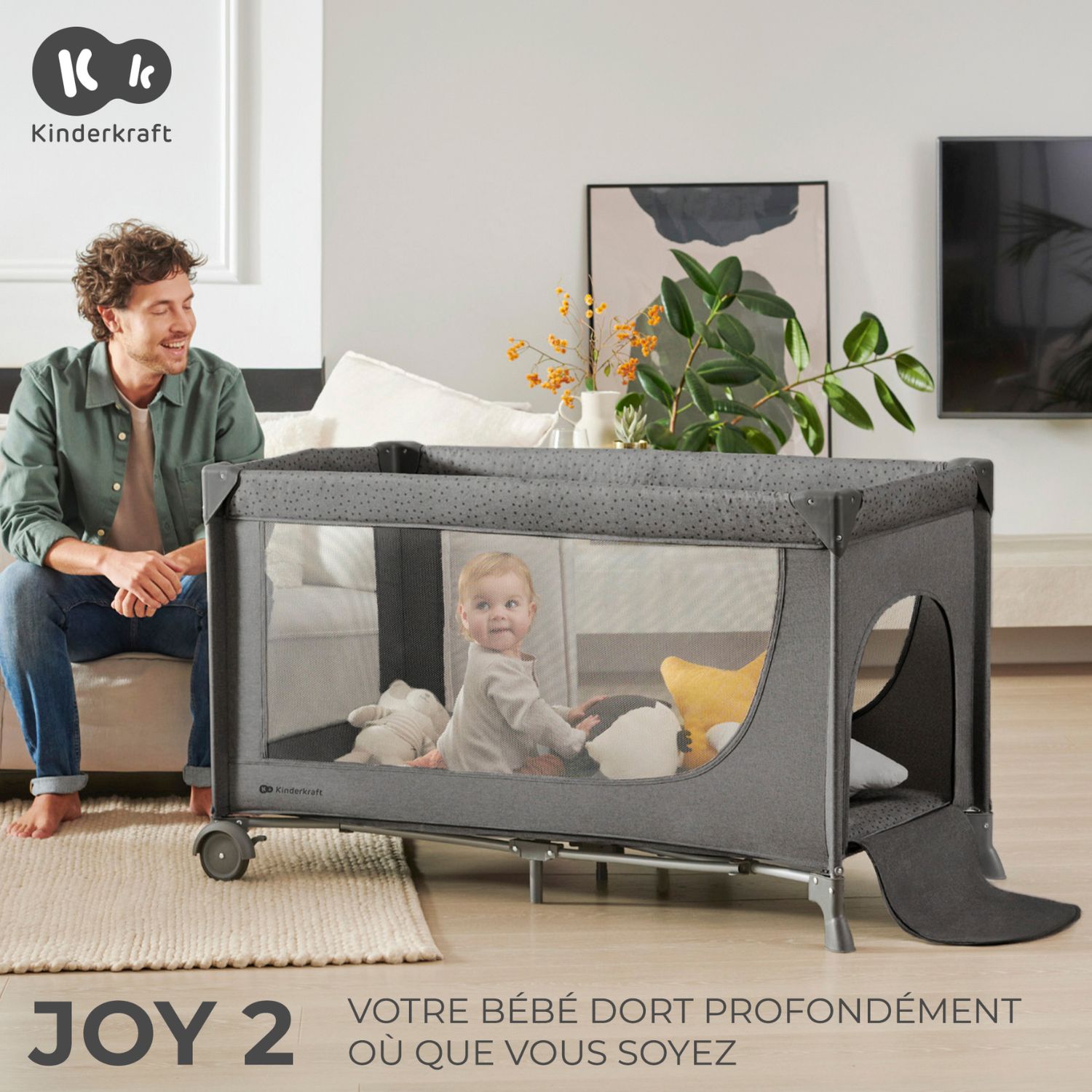 Lit parapluie 2 en 1 Joy 2 Gris (Kinderkraft) - Image 1