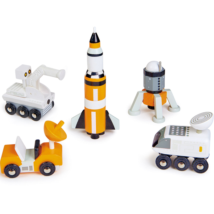 Set de 5 véhicules voyageurs de l'espace en bois