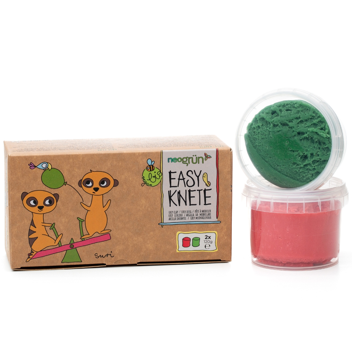 Coffret Suri 2 pots rouge + vert pâte à modeler naturelle et vegan (Neogrün) - Image 6