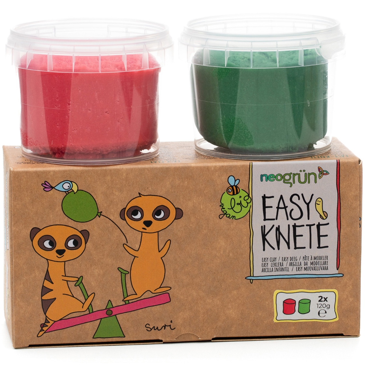 Coffret Suri 2 pots rouge + vert pâte à modeler naturelle et vegan (Neogrün) - Image 7
