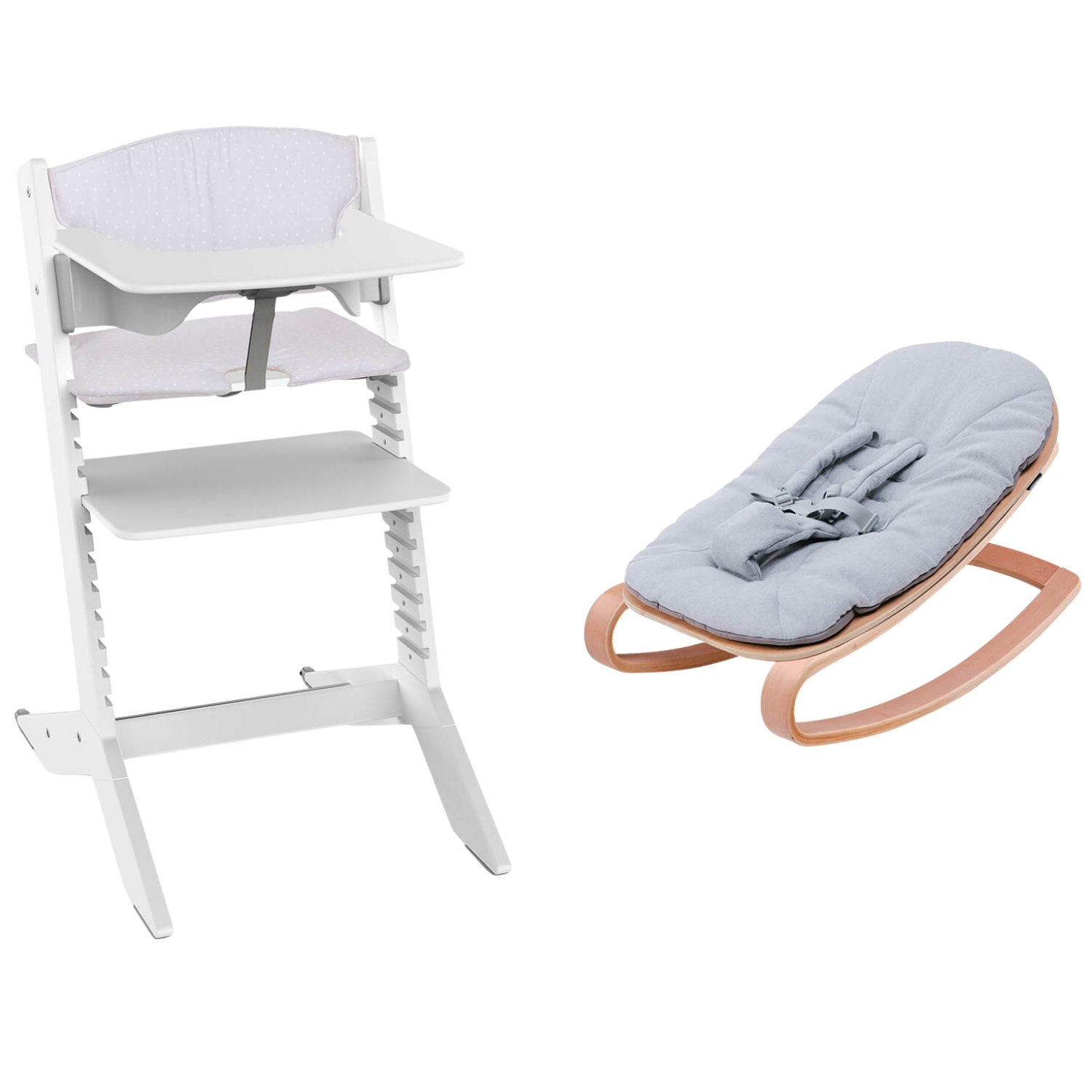 Chaise haute évolutive Nala Blanche avec set nouveau-né, tablette et coussin