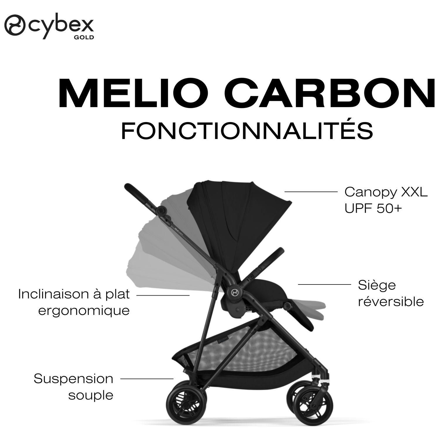Poussette Citadine Ultra Légère Melio Carbon 2026 Magic Black (Cybex) - Image 7