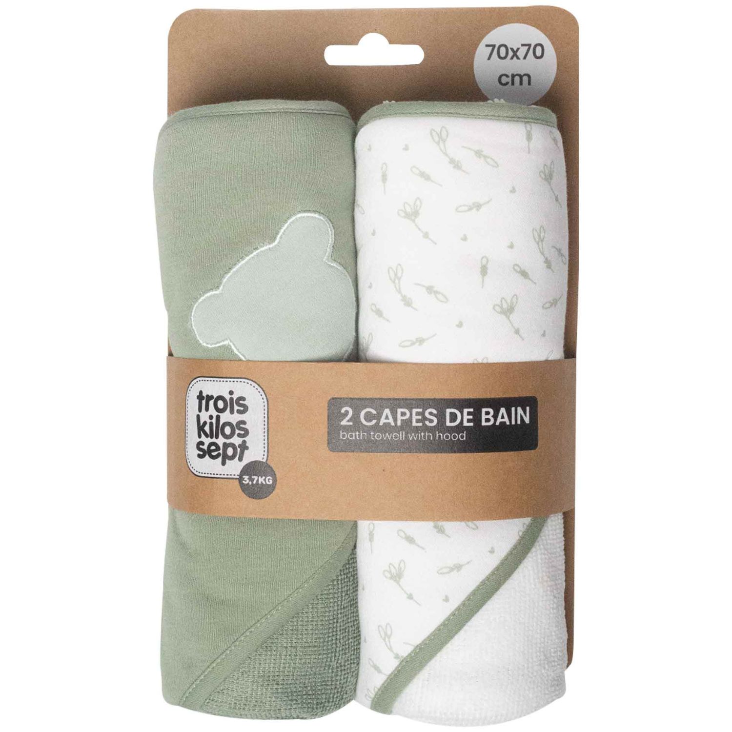 Lot de 2 capes de bain Ours (70 x 70 cm) (Trois Kilos Sept) - Image 4
