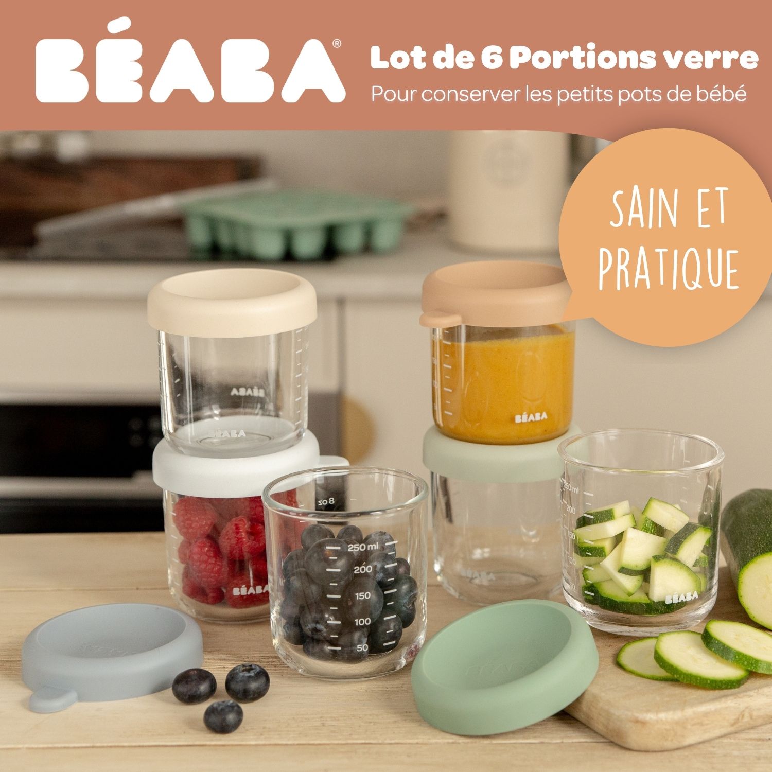 Coffret 6 portions verre 250 ml Natural color mix (Béaba) - Image 3