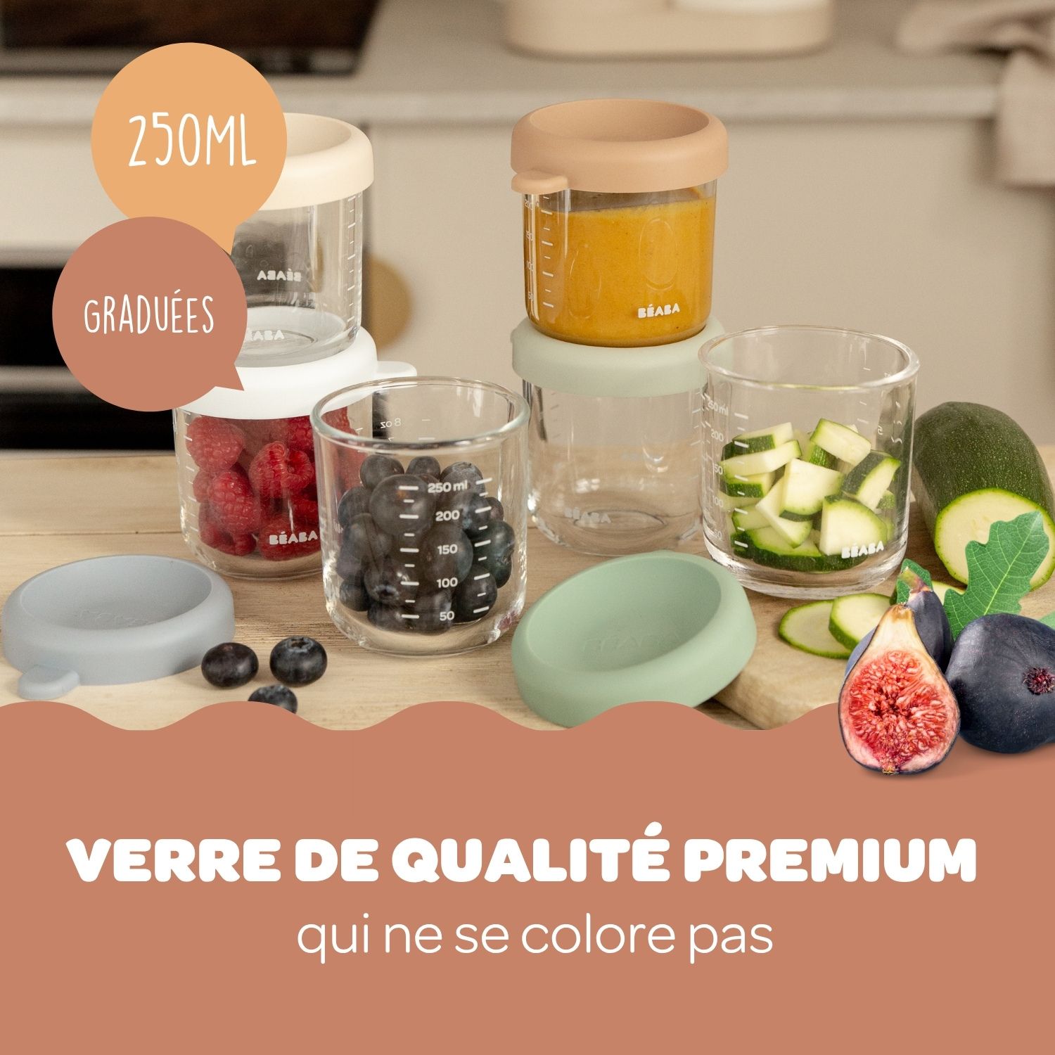 Coffret 6 portions verre 250 ml Natural color mix (Béaba) - Image 4