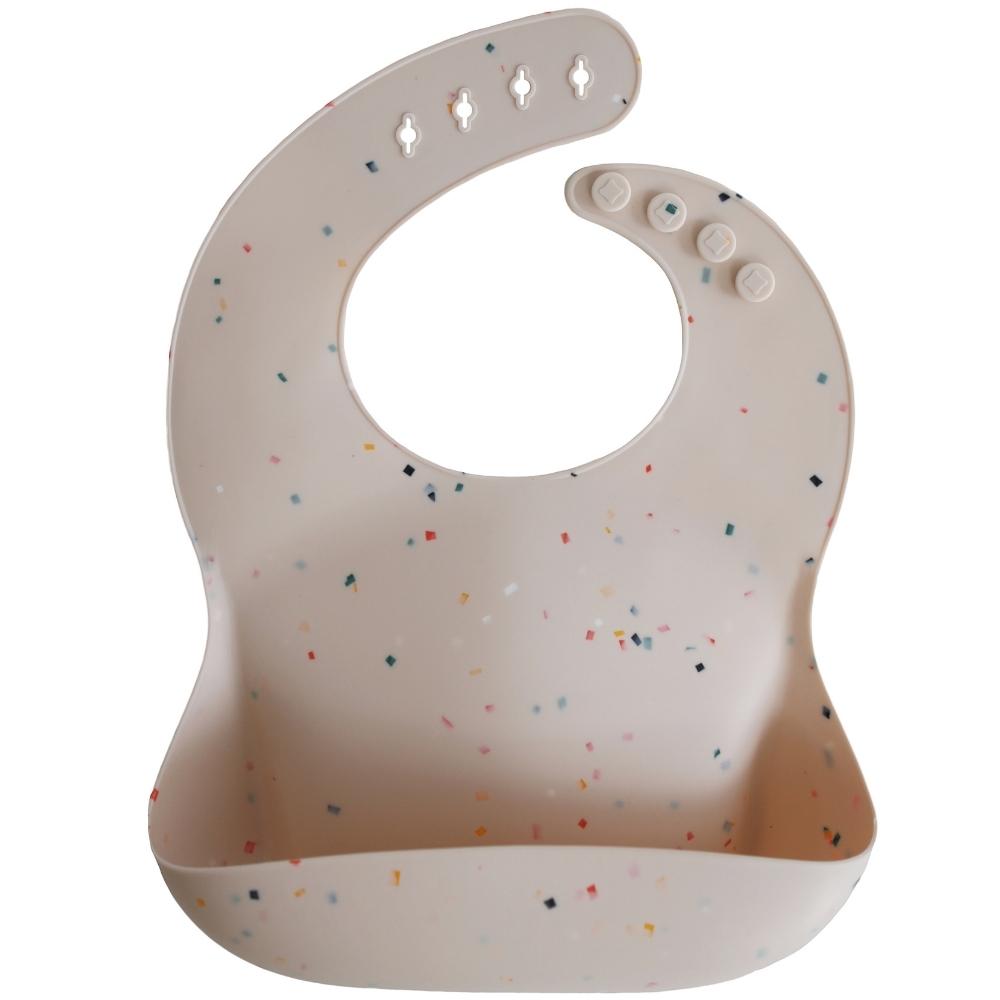 Mushie - Bavoir à poche en silicone Vanilla confetti