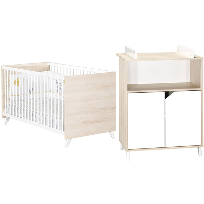 Pack duo Scandi naturel lit bébé évolutif et commode à langer (Baby Price) - Image 1