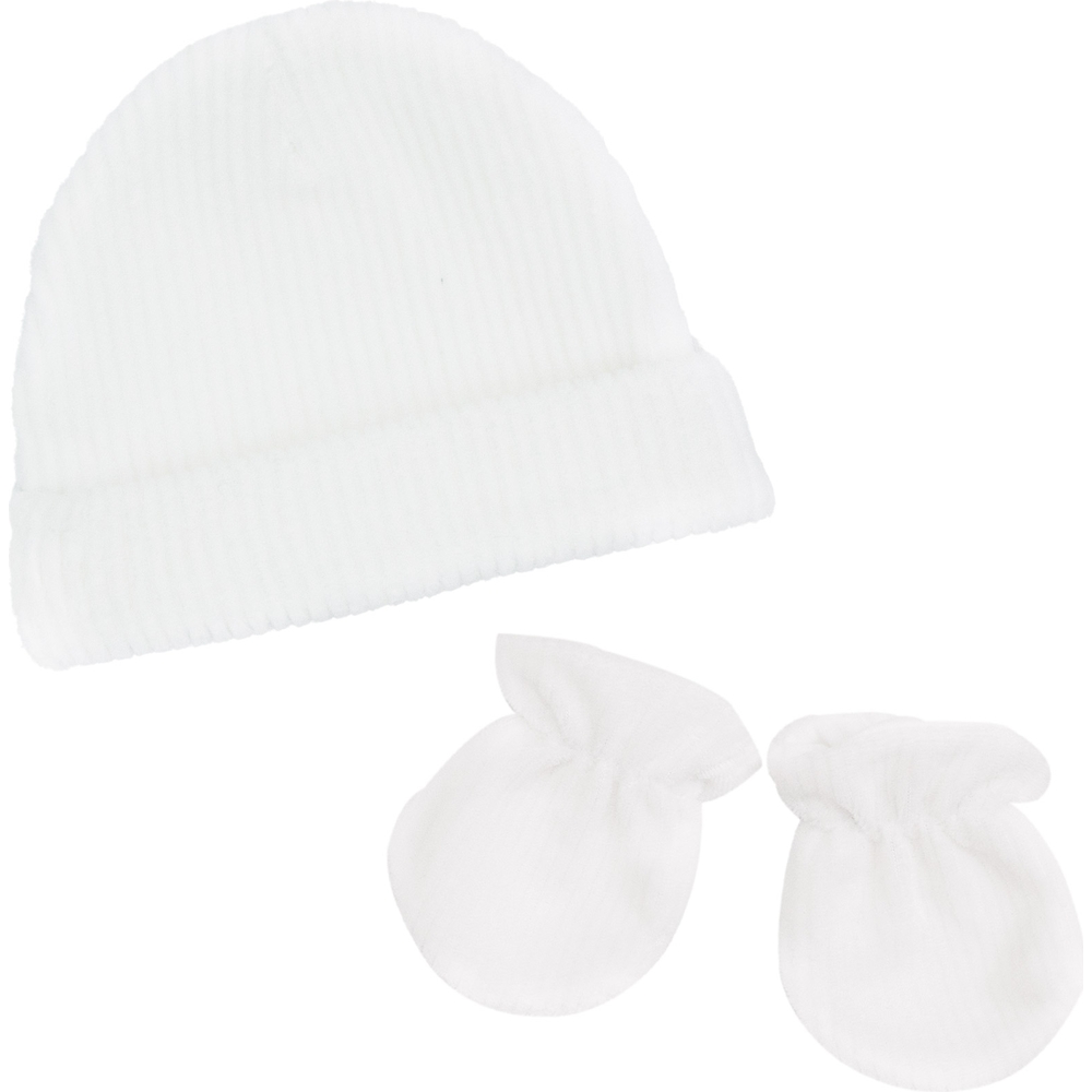 Ensemble bonnet et moufles de naissance Blanc (Trois Kilos Sept) - Image 1