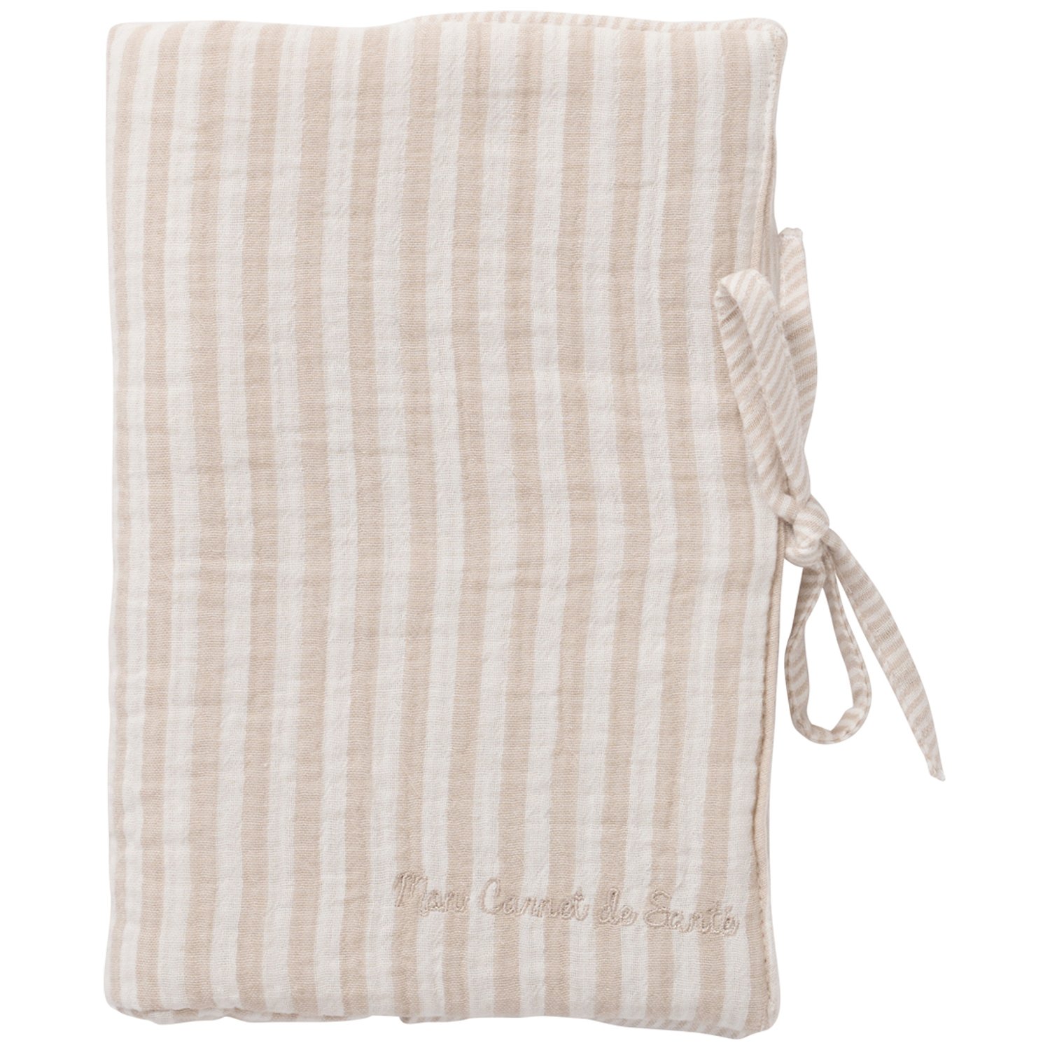 Protège-carnet de santé gaze de coton beige rayé galet (Bb&Co) - Image 1