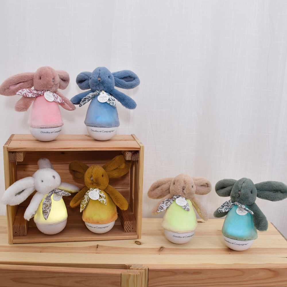 Veilleuse musicale culbuto vert sauge Lapin Doudou (24 cm) (Doudou et Compagnie) - Image 1