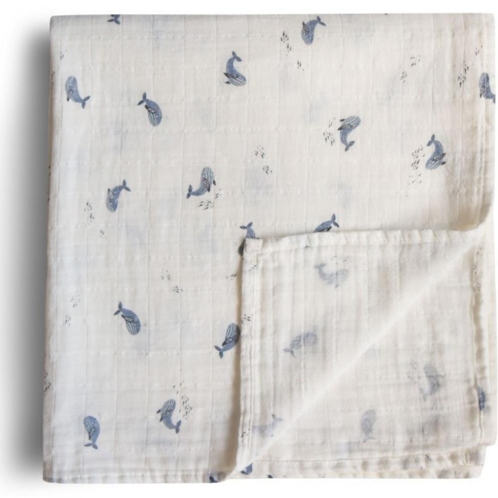 Maxi lange en coton bio Baleine (120 x 120 cm) (Mushie) - Image 1