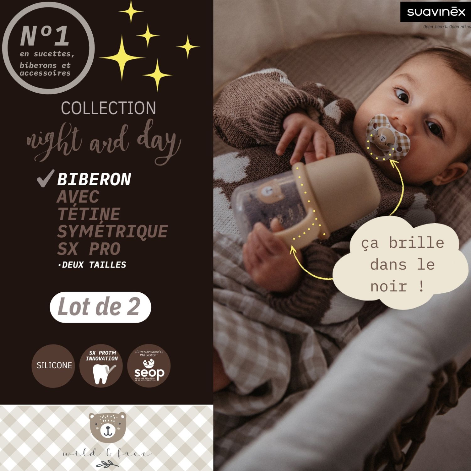 Biberon d'apprentissageWild&Free Night and Day Marron (150Ml) (Suavinex) - Image 4