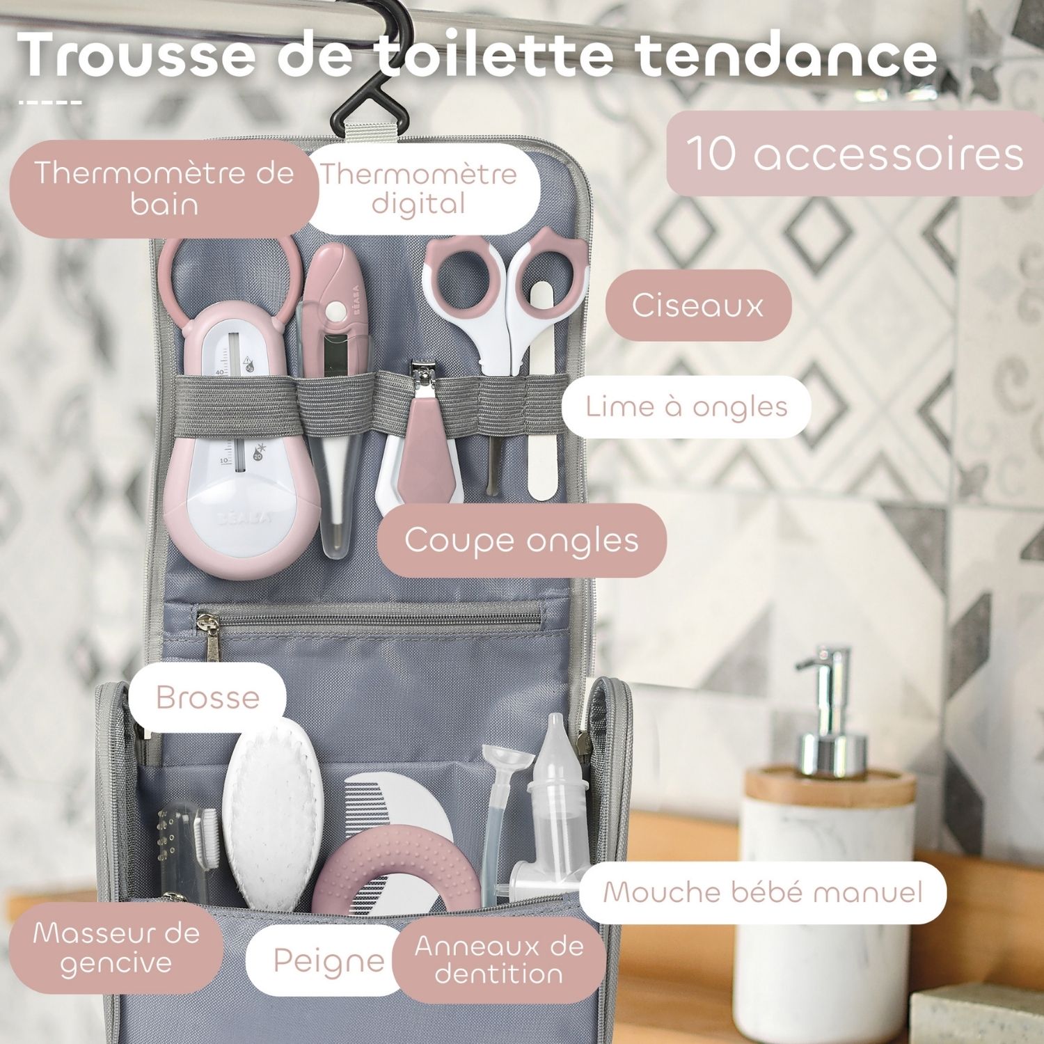 Trousse de soin Nomade Old Pink (10 accessoires) (Béaba) - Image 4