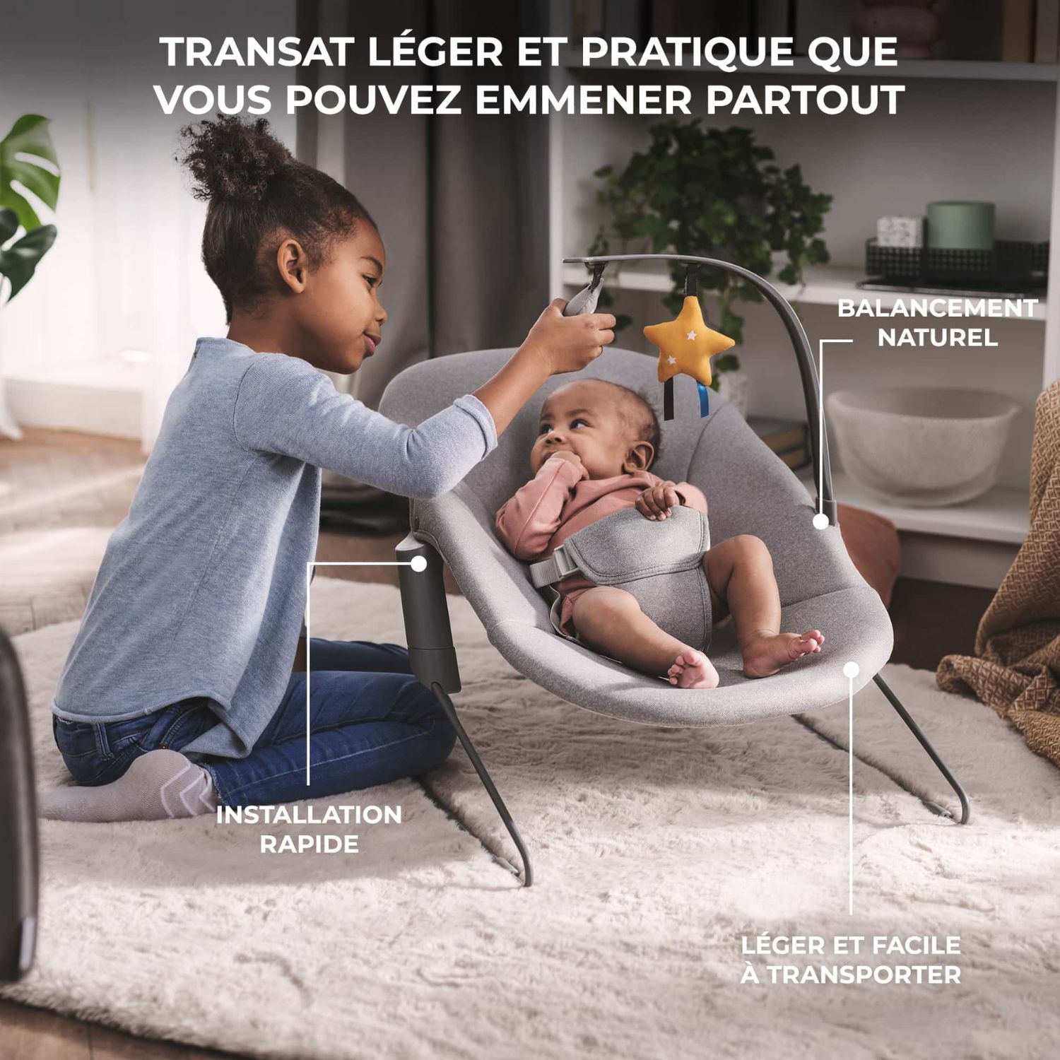 Chaise haute évolutive Enock avec transat Calmee Grey (Kinderkraft) - Image 2