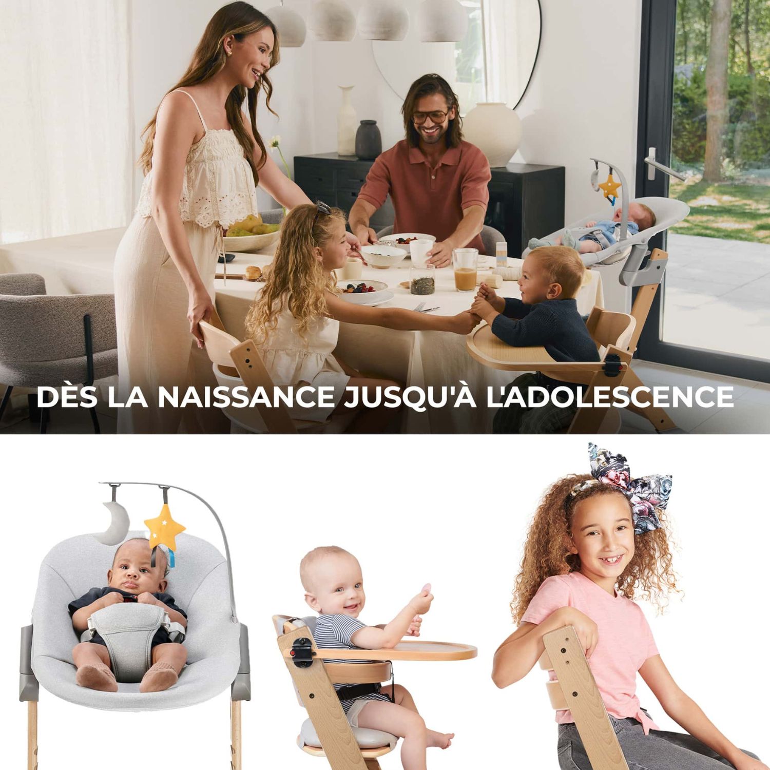 Chaise haute évolutive Enock avec transat Calmee Grey (Kinderkraft) - Image 3