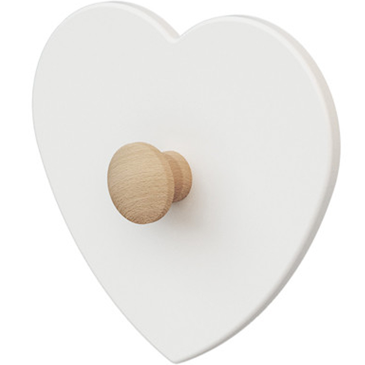 Porte-manteau mural coeur en bois de hêtre brut Essentiel blanc