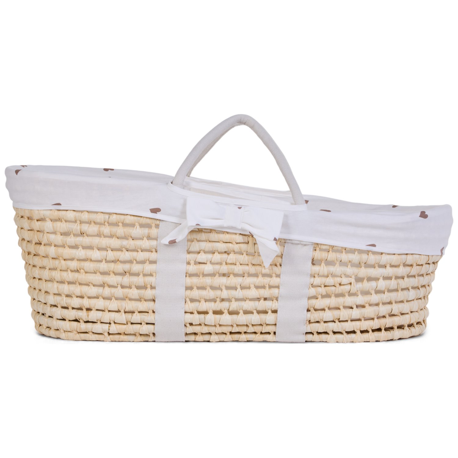 Couffin moïse naturel avec matelas et habillage jersey cœurs