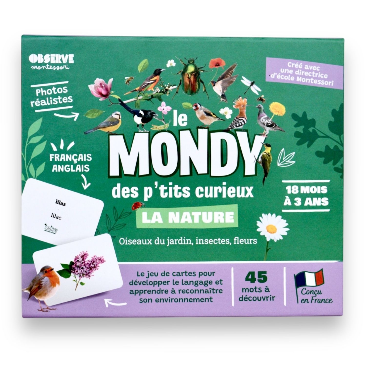 Observe Édition - Coffret Mondy des Curieux (45 cartes de langage bilingues sur le thème de la nature)