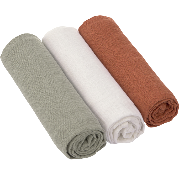 Lot de 3 langes en mousseline Cozy Home Rouille, vert et blanc (85 x 85 cm)