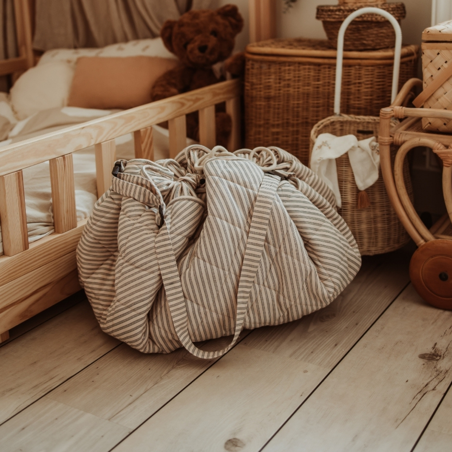 Tapis de jeu 2 en 1 Noomad Organic Soft Stripes Blue (Play&Go) - Image 5