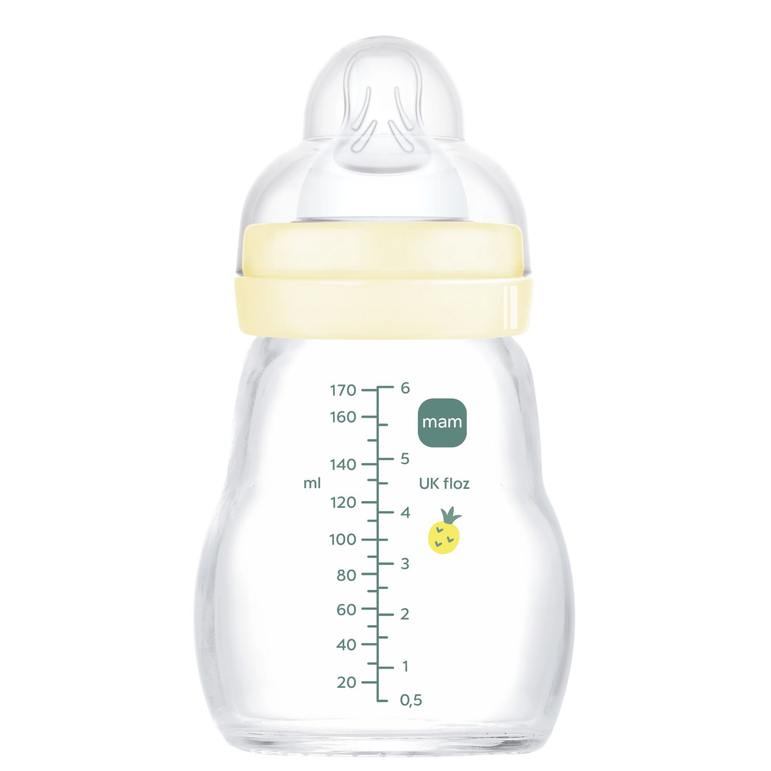Biberon verre 170 ml Pattern fruit jaune - Tétine Débit 2 (MAM) - Image 1