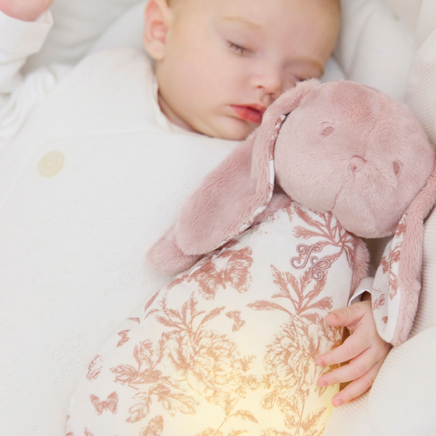 Tartine et Chocolat - Peluche bruit blanc lapin Toile de Jouy rose