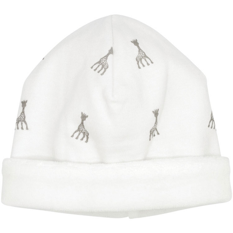 Trois Kilos Sept - Bonnet de naissance en coton blanc Sophie la girafe (1-3 mois)