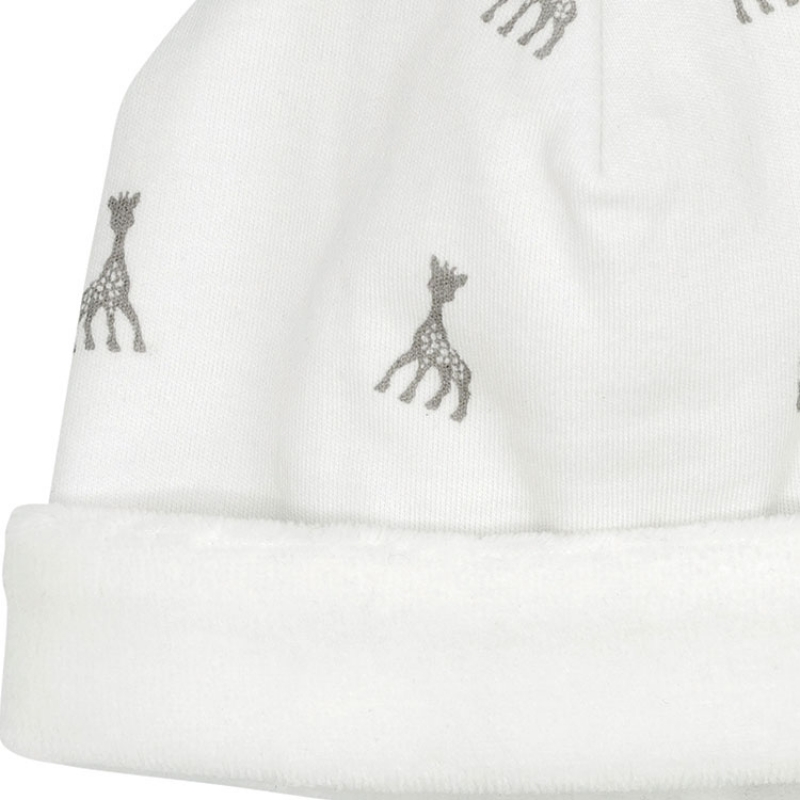 Trois Kilos Sept - Bonnet de naissance en coton blanc Sophie la girafe (1-3 mois)