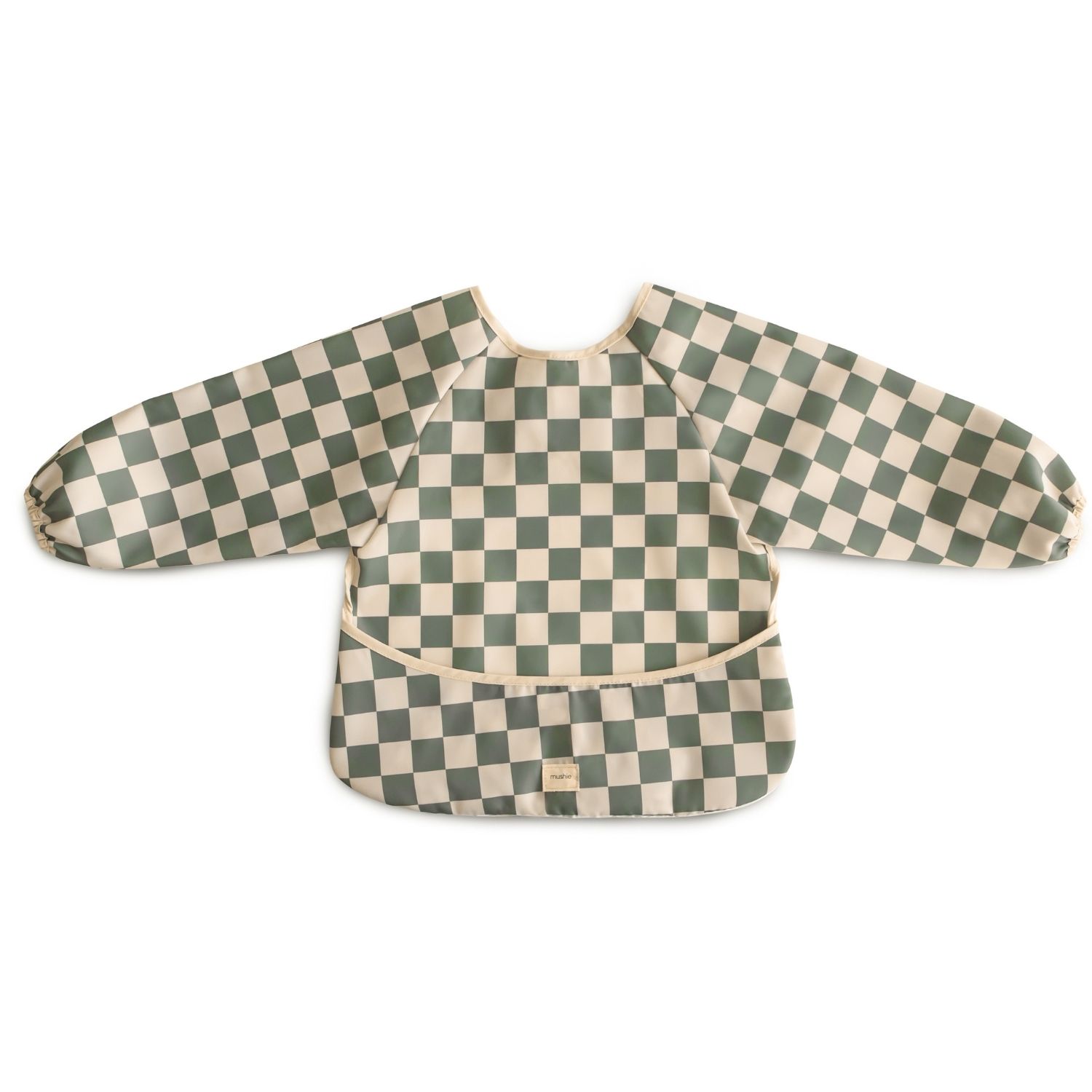 Mushie - Bavoir à manches longues Olive Check (6-24 mois)