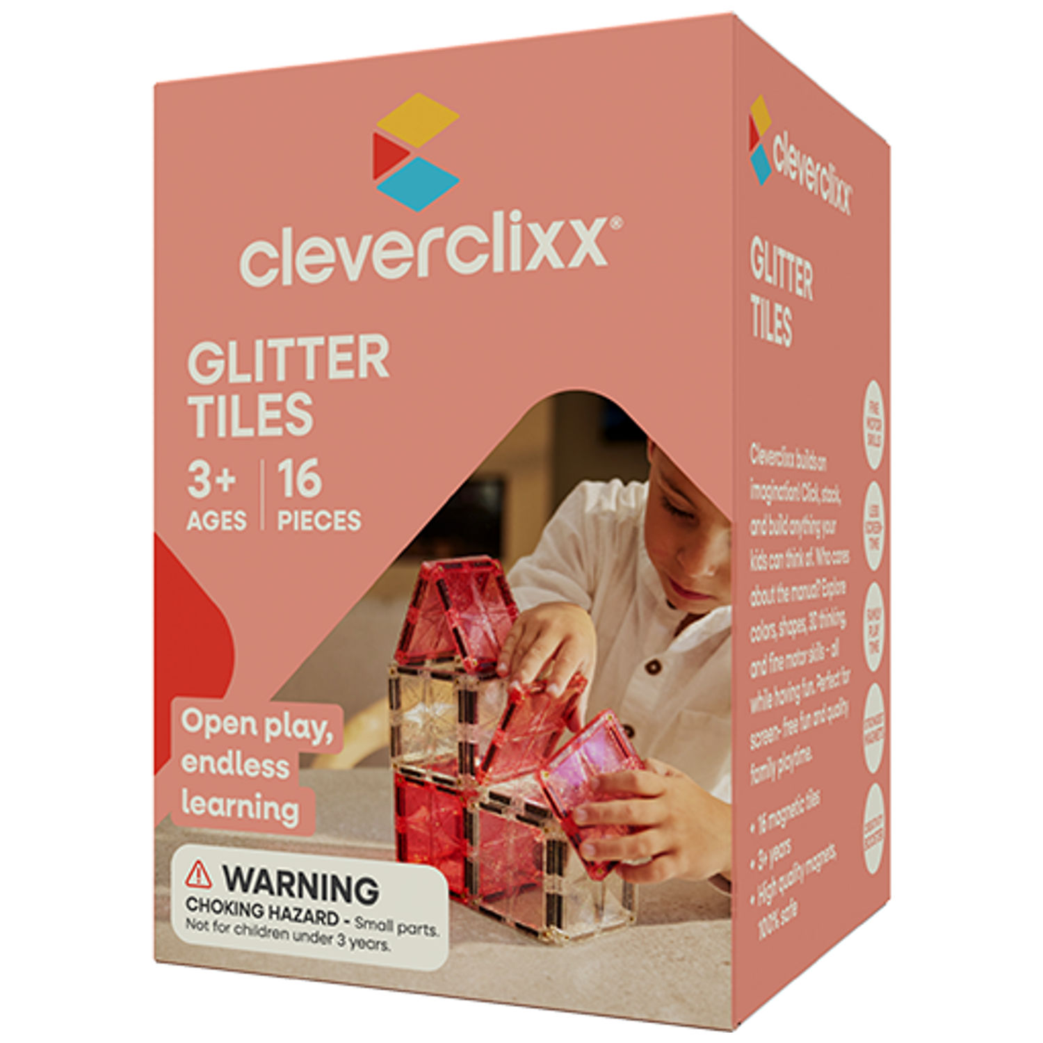 Kit de construction magnétique à paillettes Transparent-Rose (16 pièces) (Cleverclixx) - Image 6