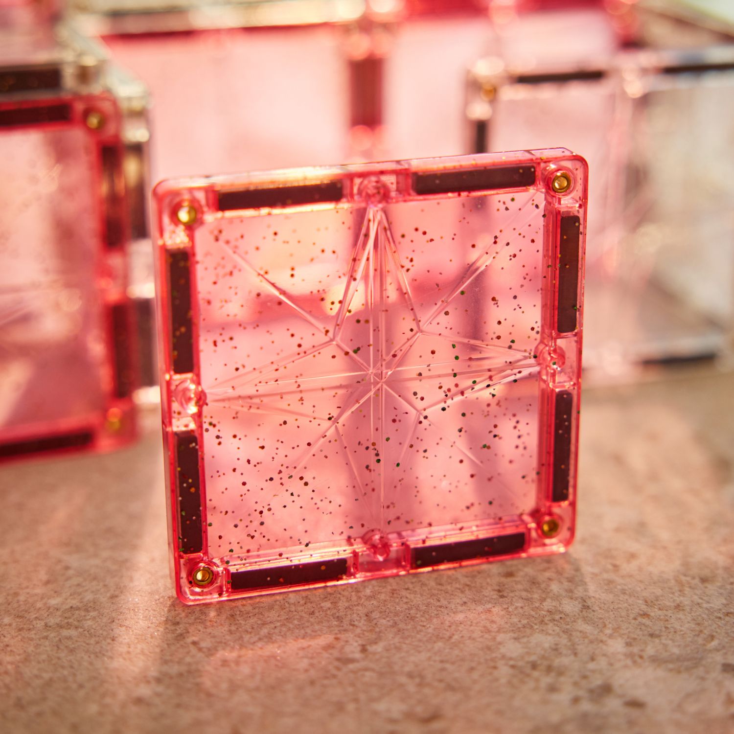 Kit de construction magnétique à paillettes Transparent-Rose (16 pièces) (Cleverclixx) - Image 2