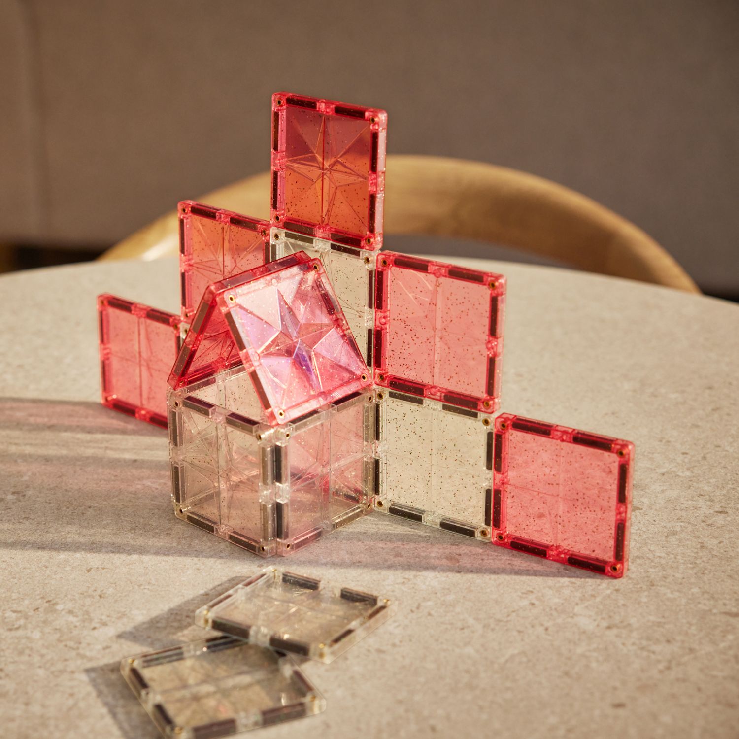 Kit de construction magnétique à paillettes Transparent-Rose (16 pièces) (Cleverclixx) - Image 3