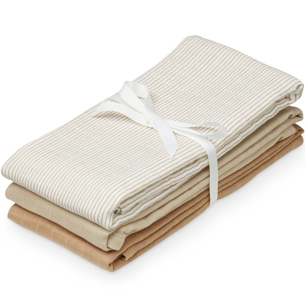 Cam Cam Copenhagen - Lot de 3 langes en coton bio Mix Classic Stripes Camel (70 x 70 cm)