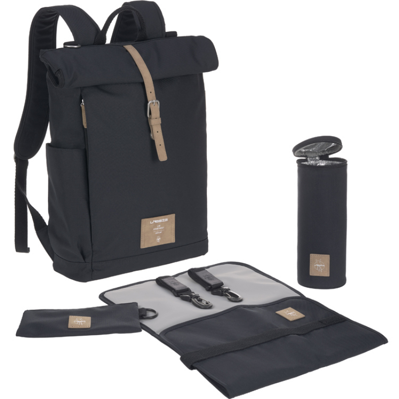 Lassig - Sac à dos à langer en polyester recyclé Rolltop bleu nuit