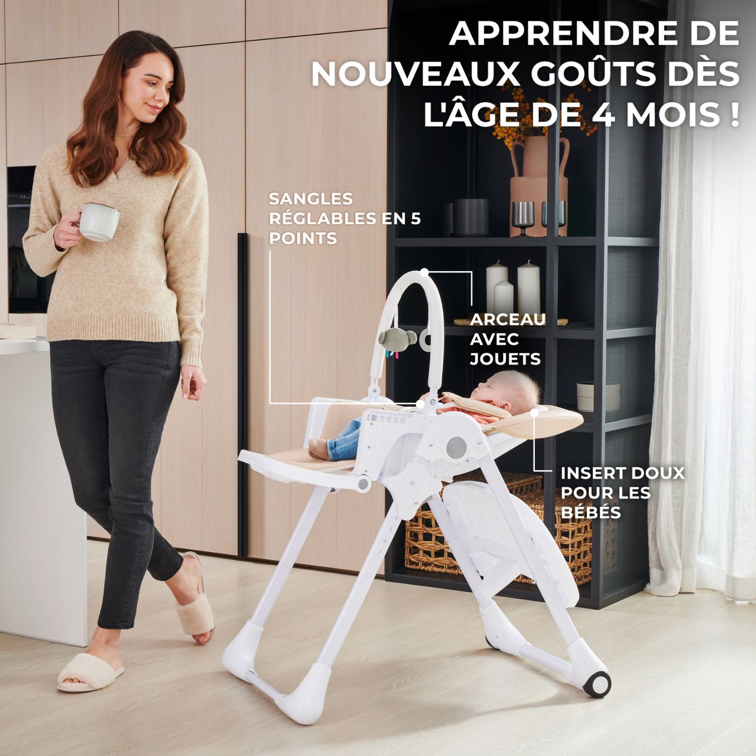Chaise haute 2 en 1 Tummie Beige (Kinderkraft) - Image 1