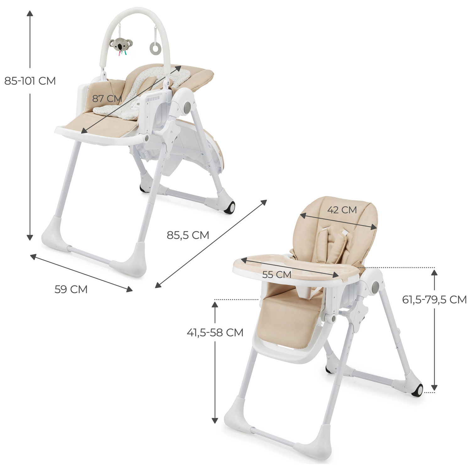 Chaise haute 2 en 1 Tummie Beige (Kinderkraft) - Image 9