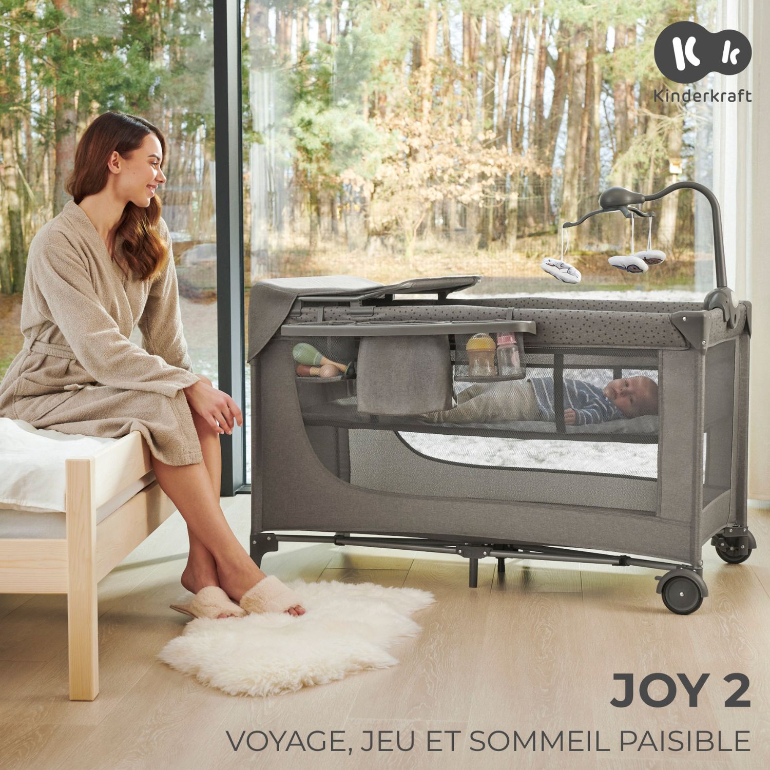 Lit parapluie 3 en 1 Joy 2 avec accessoires Dark Grey (Kinderkraft) - Image 1