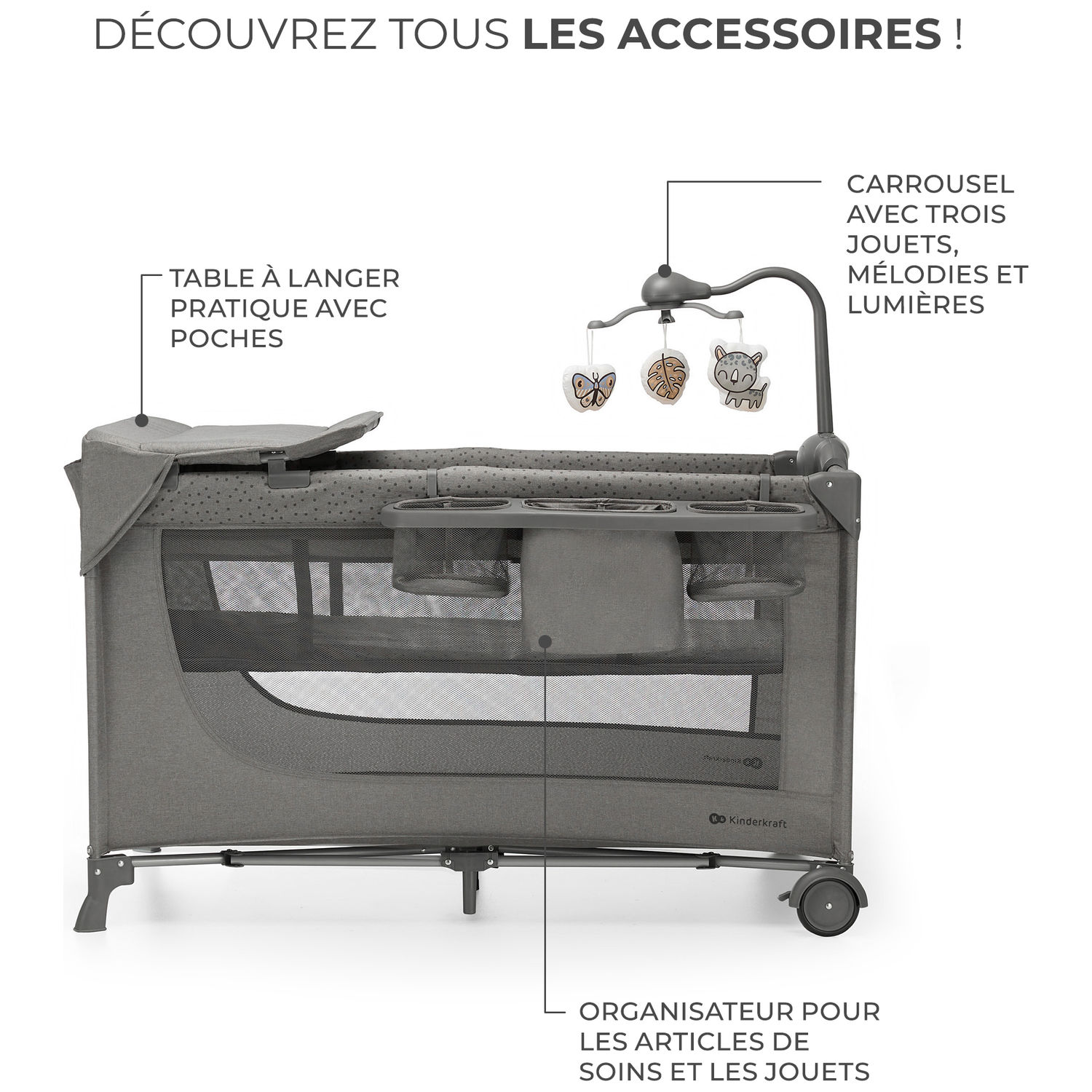 Lit parapluie 3 en 1 Joy 2 avec accessoires Dark Grey (Kinderkraft) - Image 6