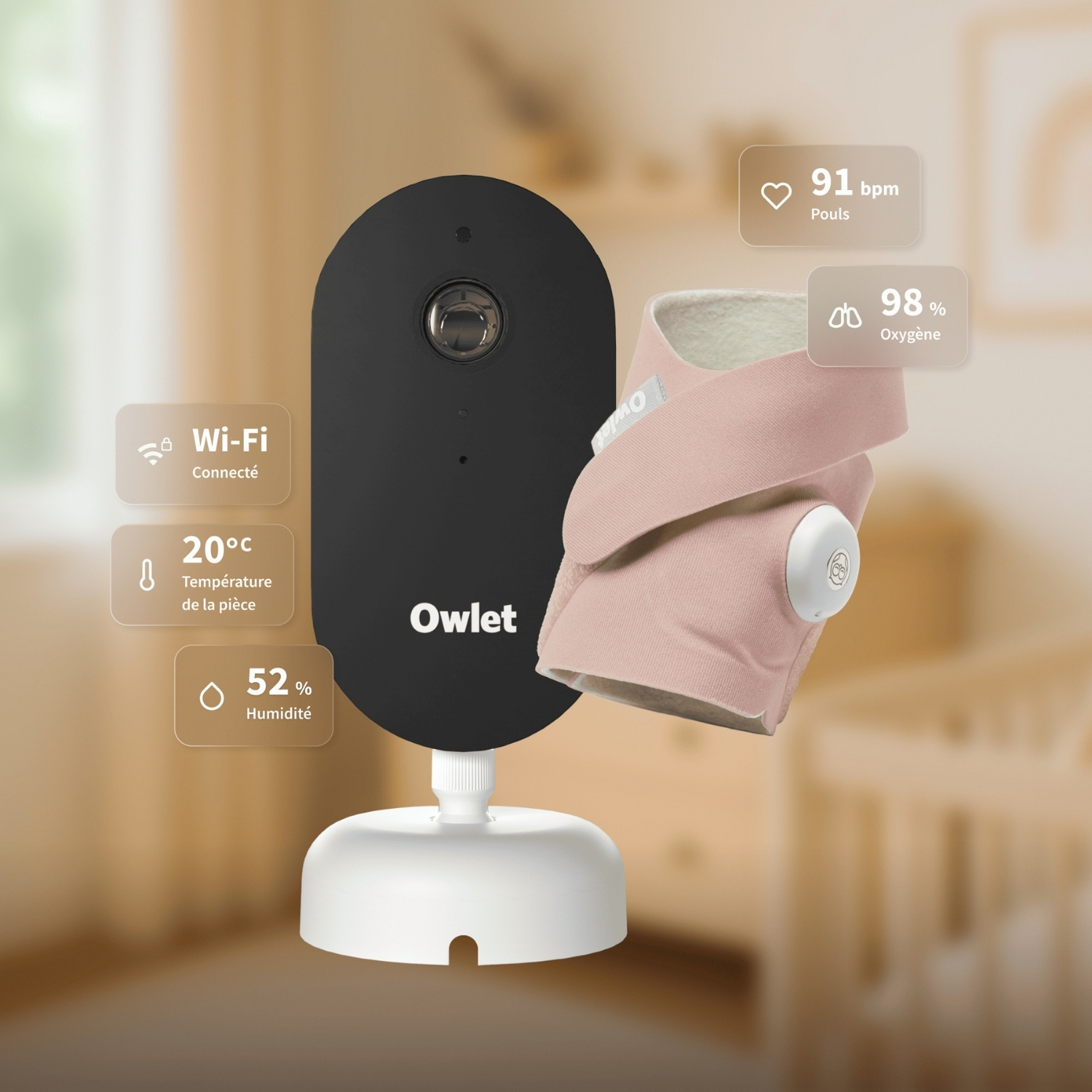 Pack chaussette connectée Dream Sock Dusty Rose + Dream Sight Cam (0-18 mois) (Owlet) - Image 1